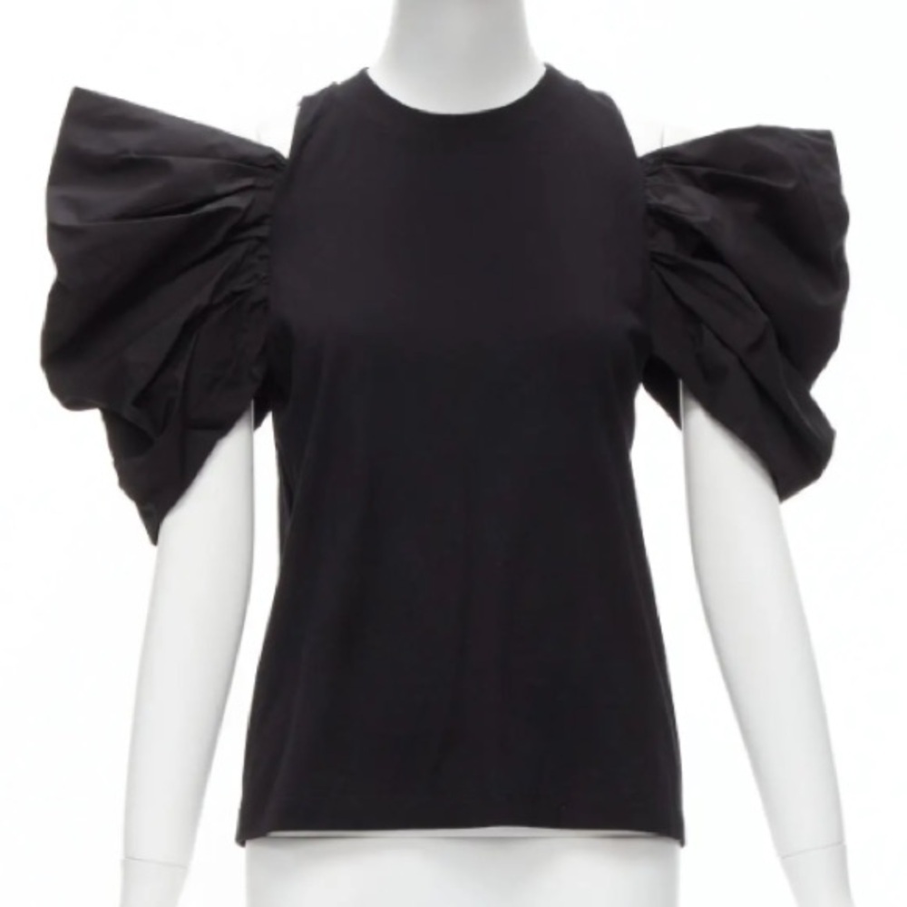 Alexander McQueen black cold shoulder puffy sleeve top